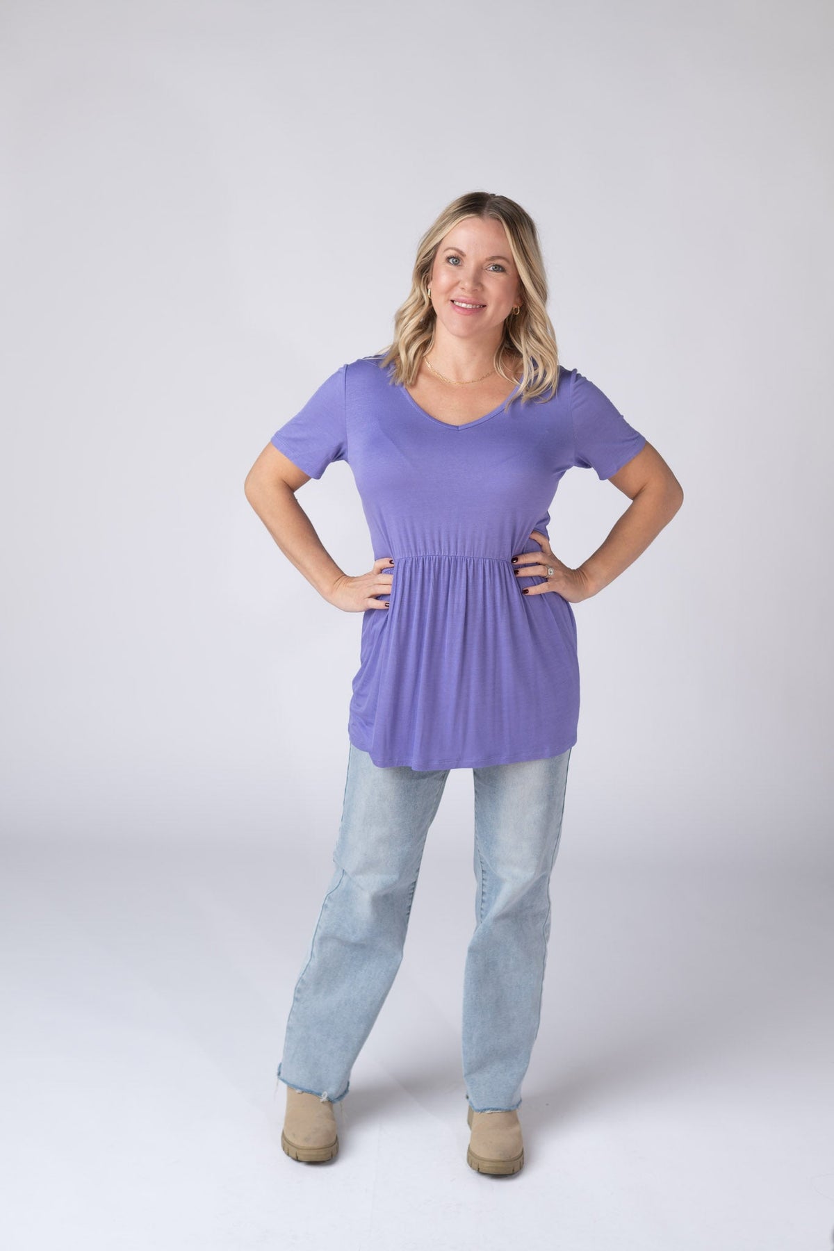 Sarah Ruffle Short Sleeve - Periwinkle Purple-Tops-Villari Chic, women's online fashion boutique in Severna, Maryland