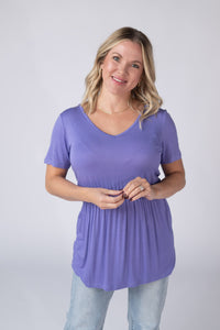 Sarah Ruffle Short Sleeve - Periwinkle Purple-Tops-Villari Chic, women's online fashion boutique in Severna, Maryland