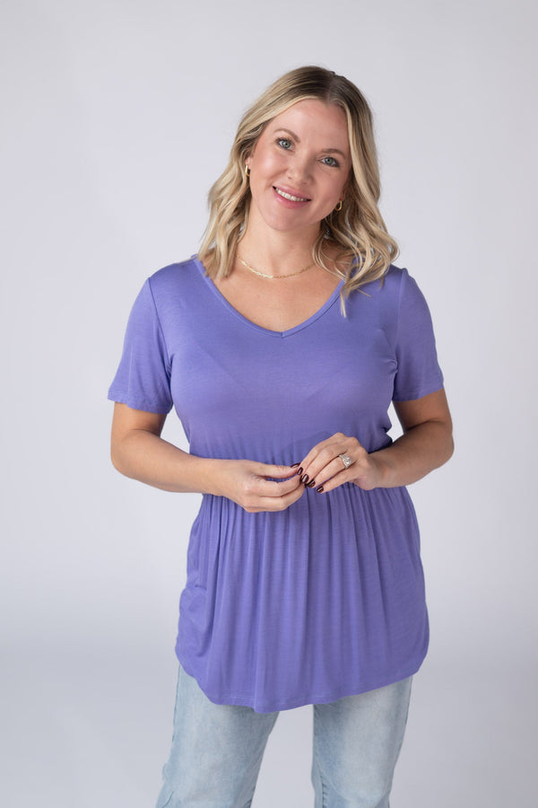 Sarah Ruffle Short Sleeve - Periwinkle Purple-Tops-Villari Chic, women's online fashion boutique in Severna, Maryland