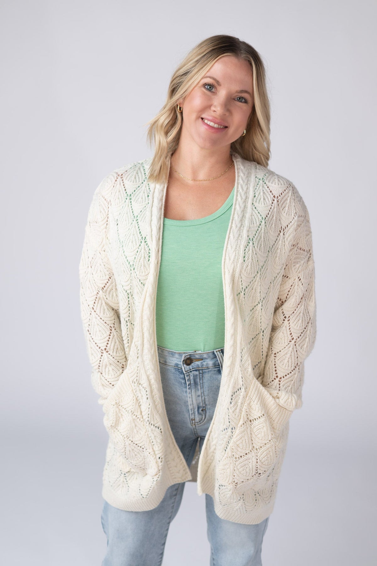 Open Knit Cardigan - Ivory-Cardigan-Villari Chic, women's online fashion boutique in Severna, Maryland