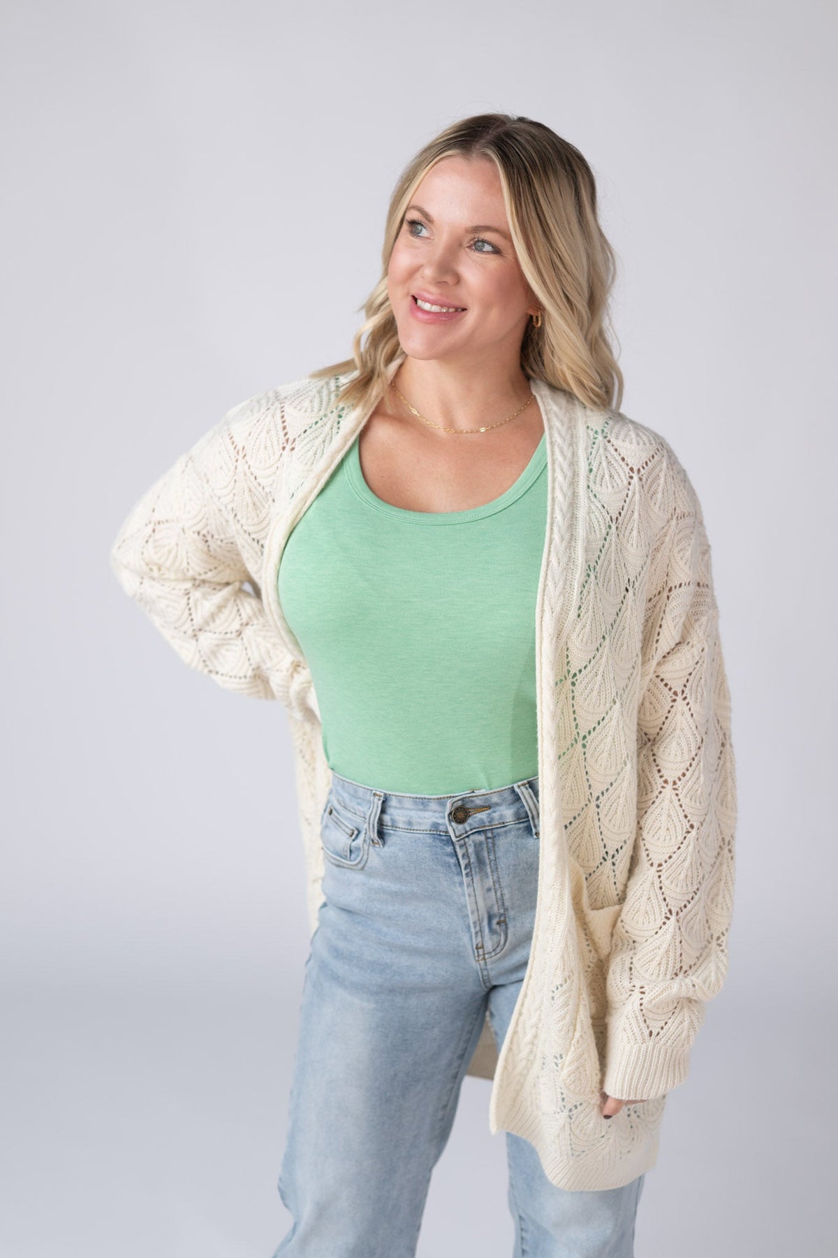 Open Knit Cardigan - Ivory-Cardigan-Villari Chic, women's online fashion boutique in Severna, Maryland