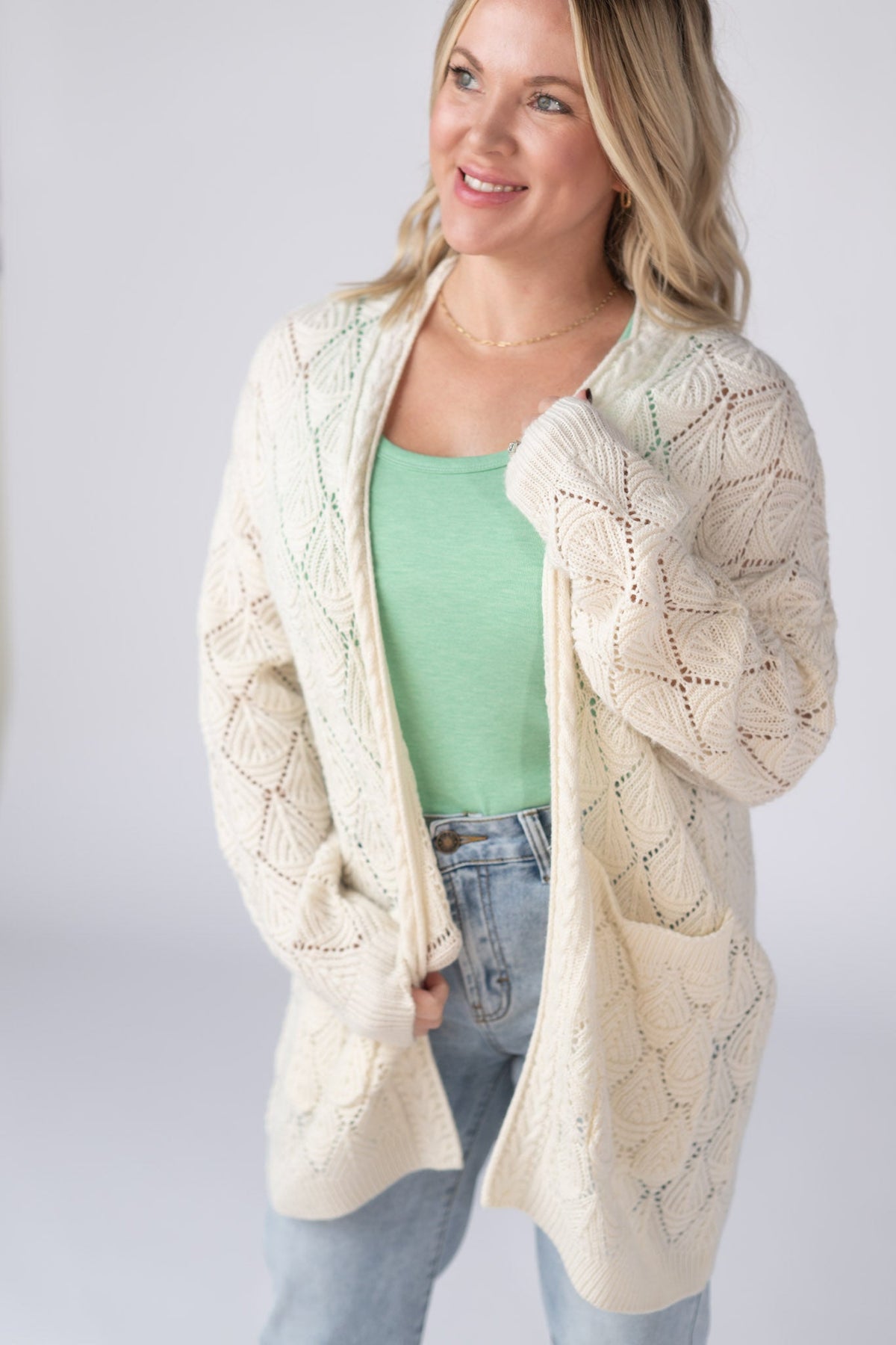 Open Knit Cardigan - Ivory-Cardigan-Villari Chic, women's online fashion boutique in Severna, Maryland