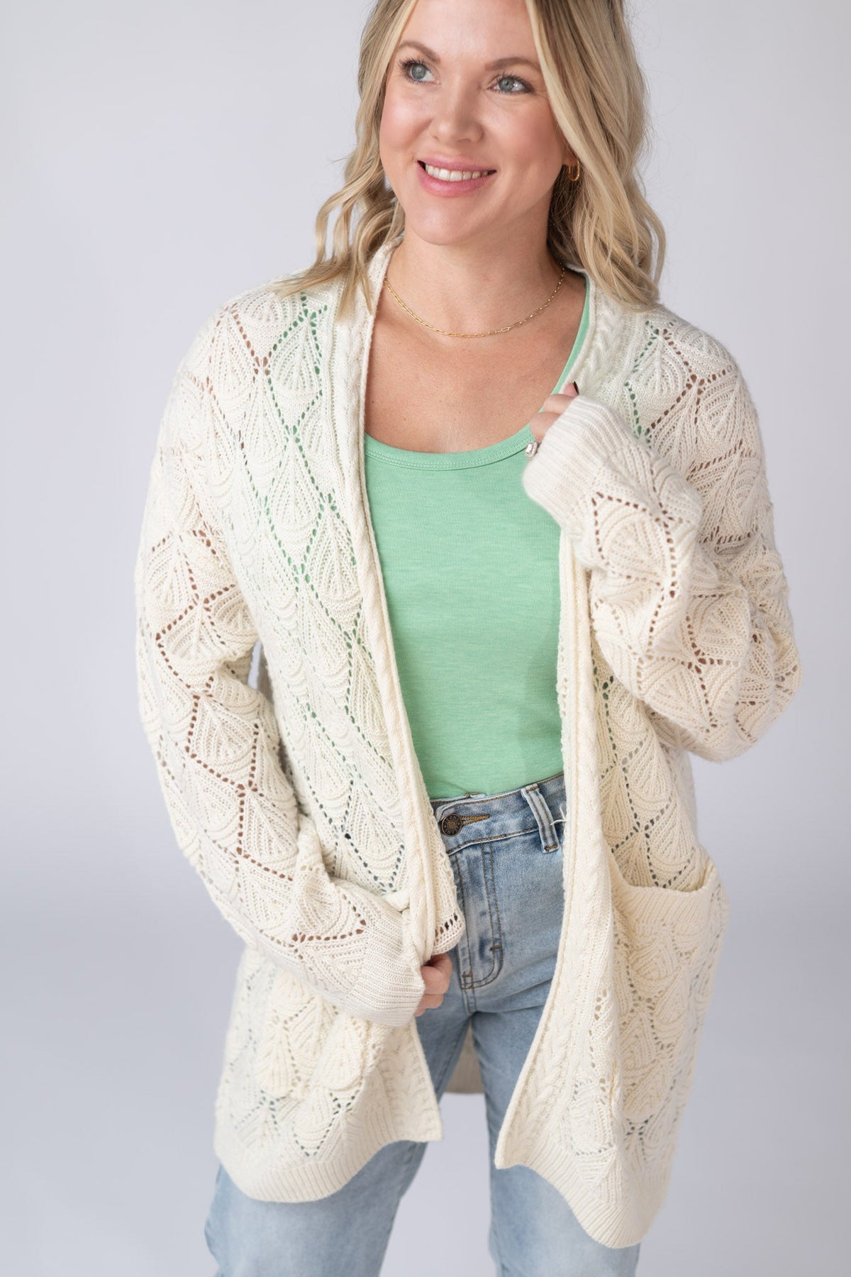 Open Knit Cardigan - Ivory-Cardigan-Villari Chic, women's online fashion boutique in Severna, Maryland