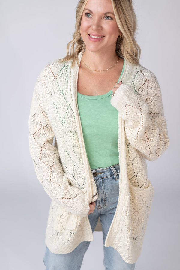Open Knit Cardigan - Ivory-Cardigan-Villari Chic, women's online fashion boutique in Severna, Maryland