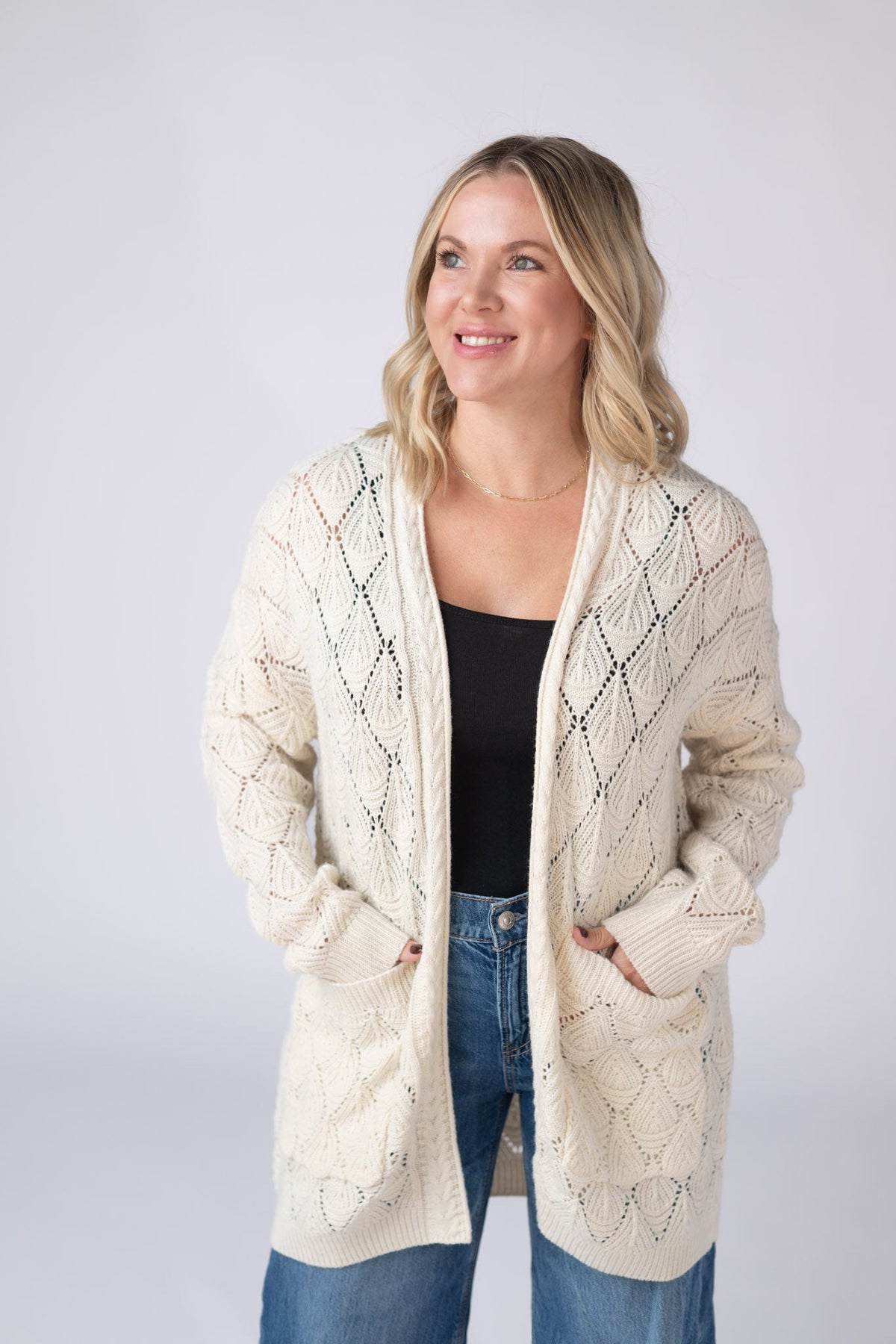 Open Knit Cardigan - Ivory-Cardigan-Villari Chic, women's online fashion boutique in Severna, Maryland