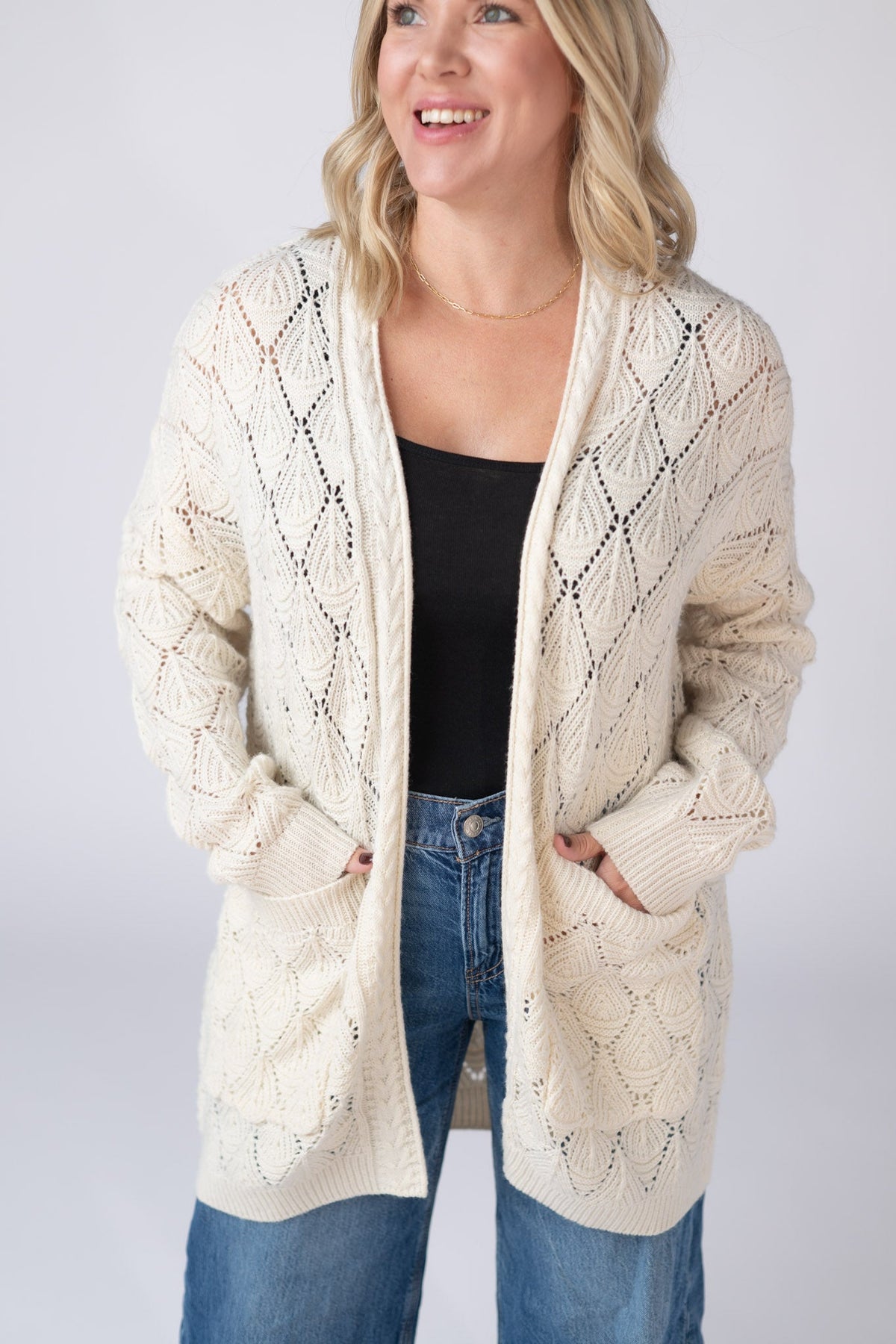 Open Knit Cardigan - Ivory-Cardigan-Villari Chic, women's online fashion boutique in Severna, Maryland