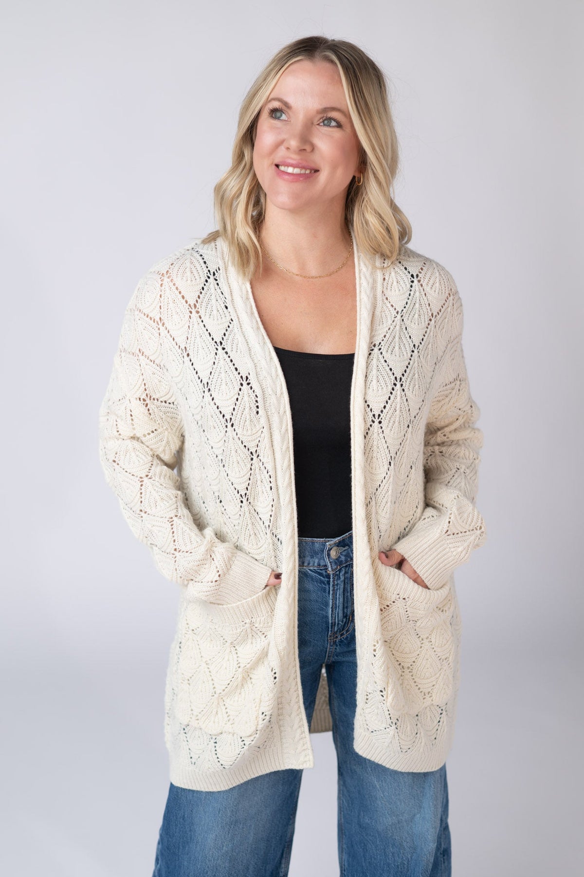 Open Knit Cardigan - Ivory-Cardigan-Villari Chic, women's online fashion boutique in Severna, Maryland