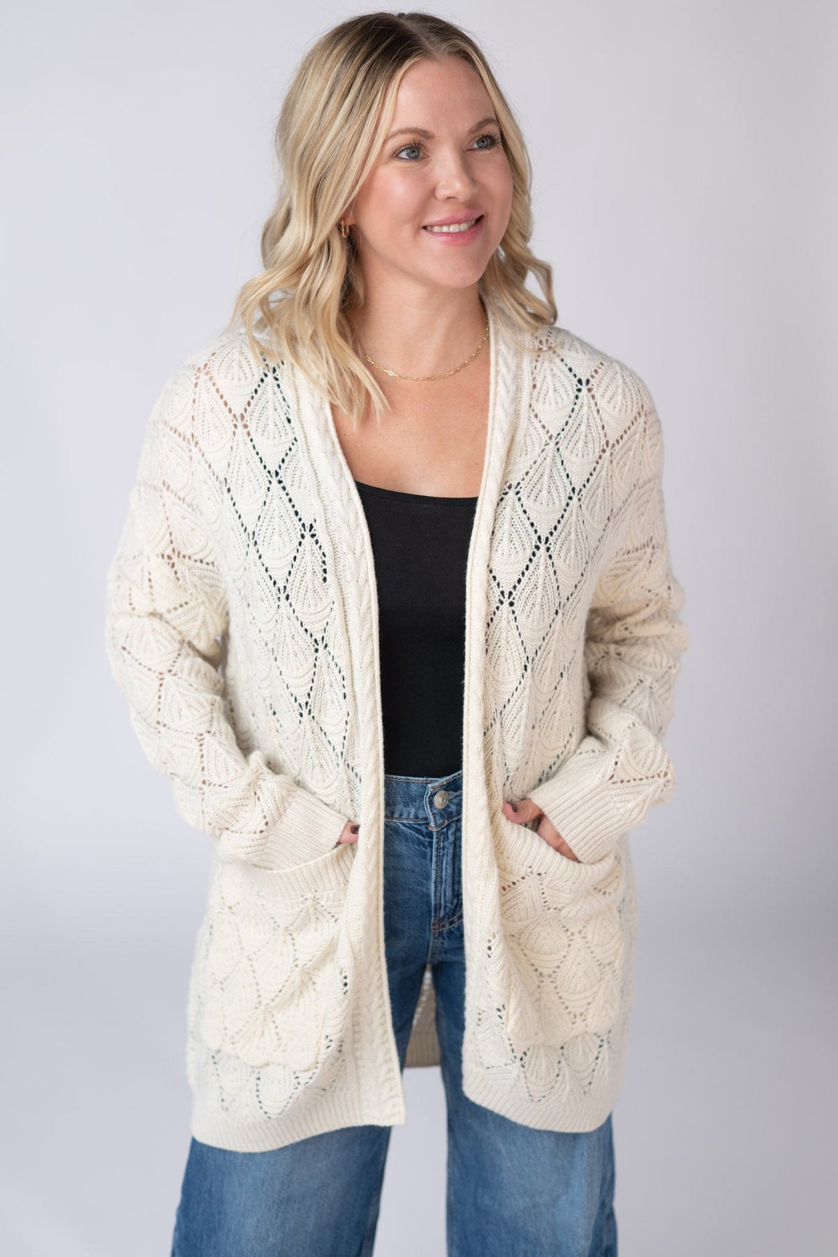 Open Knit Cardigan - Ivory-Cardigan-Villari Chic, women's online fashion boutique in Severna, Maryland