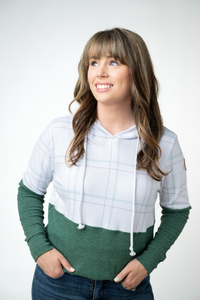 Hailey Pullover Hoodie - Mint and Red Plaid and Evergreen-Hoodie-Villari Chic, women's online fashion boutique in Severna, Maryland