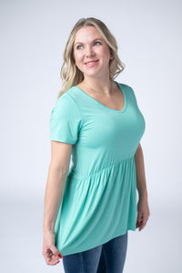 Sarah Ruffle Short Sleeve - Turquoise-Tops-Villari Chic, women's online fashion boutique in Severna, Maryland