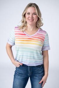 Sophie Top - Rainbow Stripes-Shirts-Villari Chic, women's online fashion boutique in Severna, Maryland