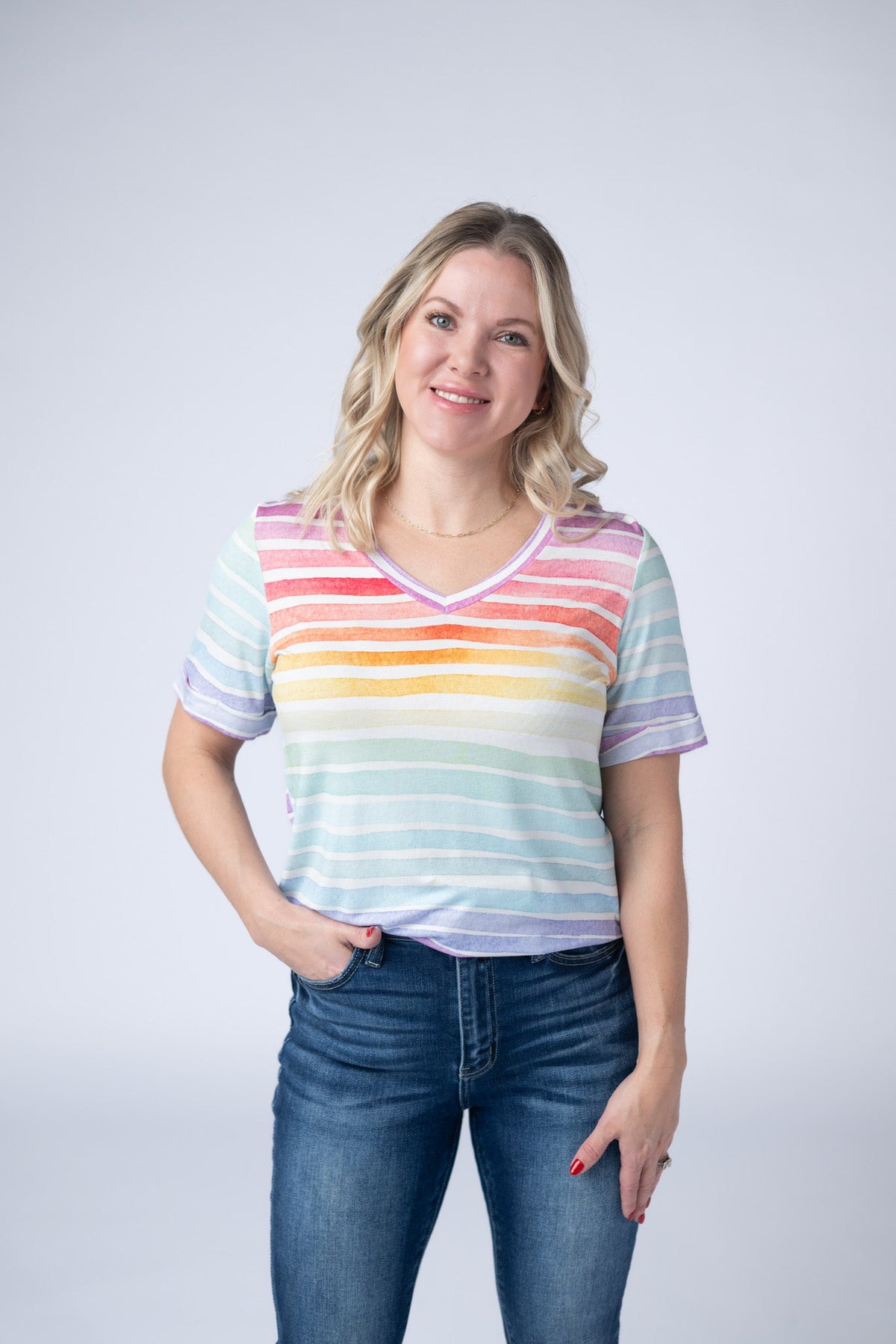 Sophie Top - Rainbow Stripes-Shirts-Villari Chic, women's online fashion boutique in Severna, Maryland