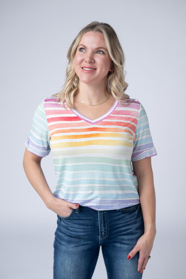 Sophie Top - Rainbow Stripes-Shirts-Villari Chic, women's online fashion boutique in Severna, Maryland