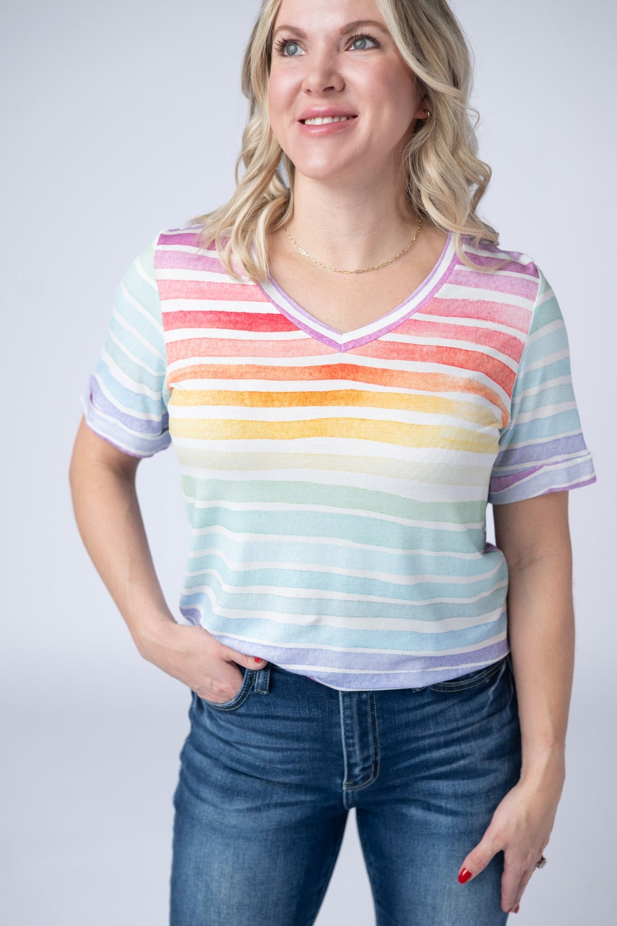Sophie Top - Rainbow Stripes-Shirts-Villari Chic, women's online fashion boutique in Severna, Maryland