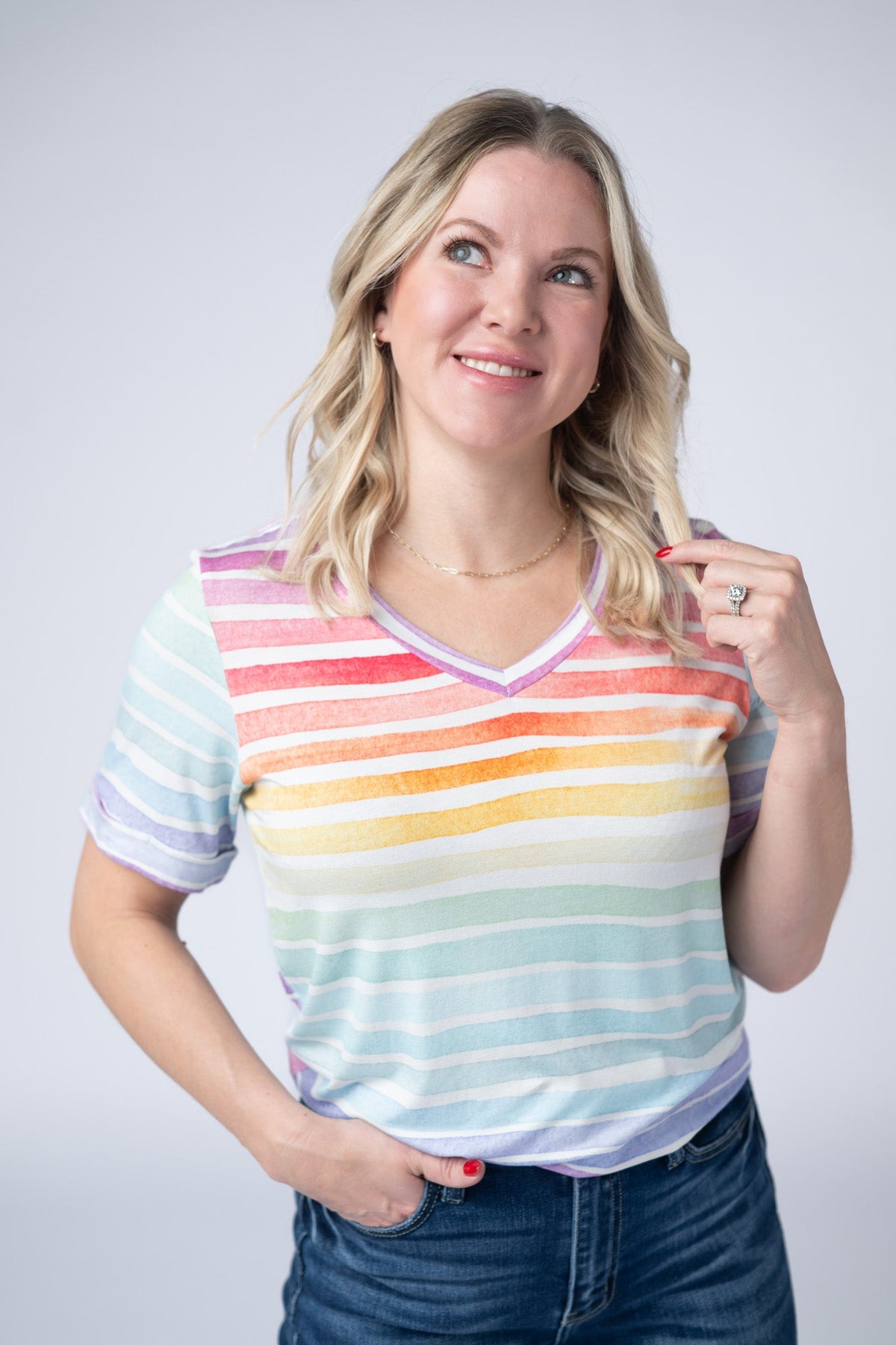 Sophie Top - Rainbow Stripes-Shirts-Villari Chic, women's online fashion boutique in Severna, Maryland
