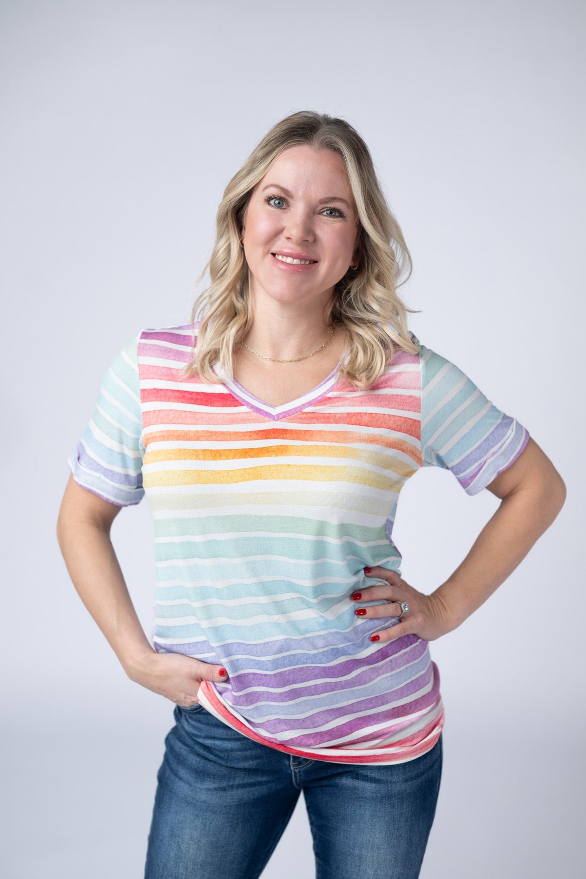 Sophie Top - Rainbow Stripes-Shirts-Villari Chic, women's online fashion boutique in Severna, Maryland