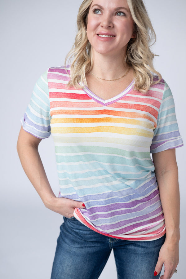 Sophie Top - Rainbow Stripes-Shirts-Villari Chic, women's online fashion boutique in Severna, Maryland
