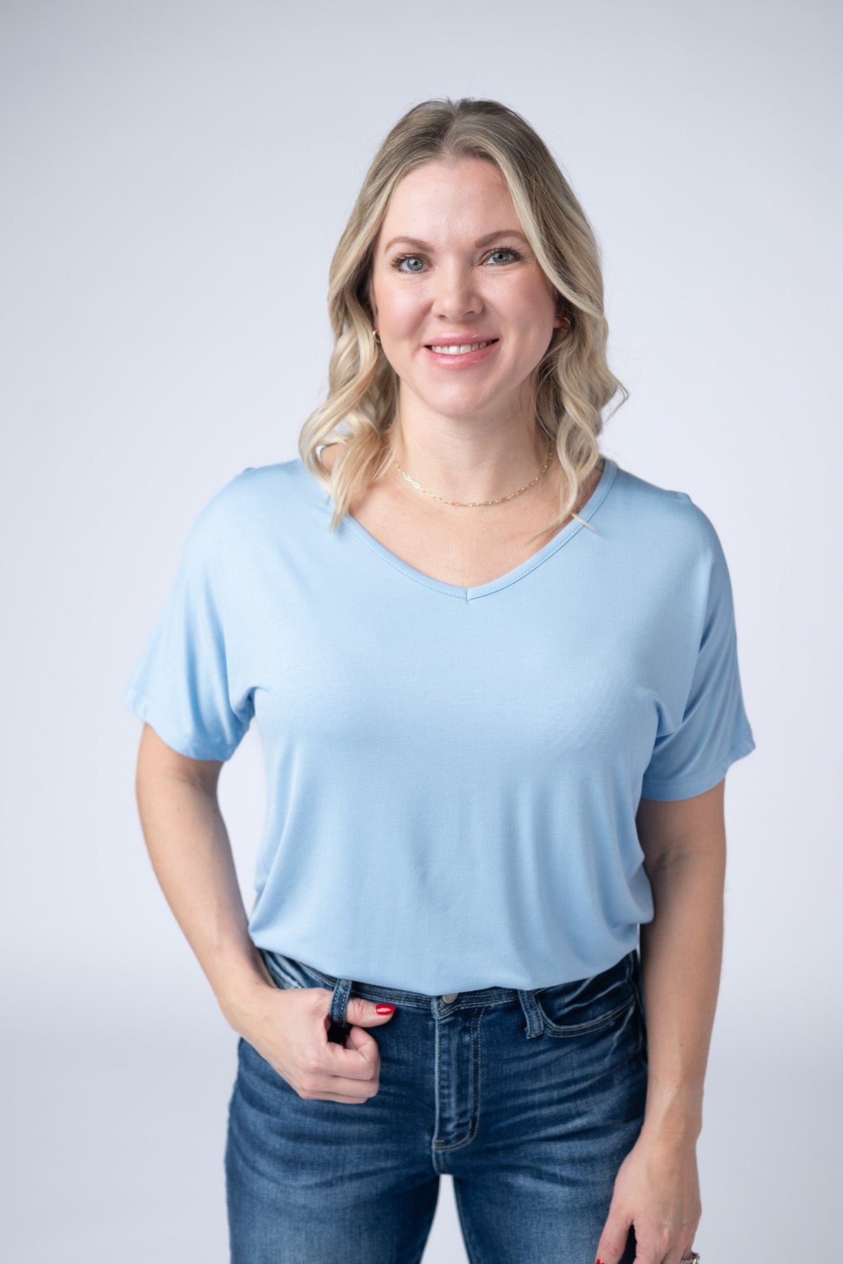 Chloe Cozy Tee - Sky Blue-Tops-Villari Chic, women's online fashion boutique in Severna, Maryland