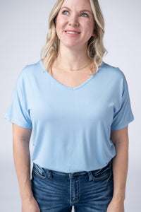 Chloe Cozy Tee - Sky Blue-Tops-Villari Chic, women's online fashion boutique in Severna, Maryland