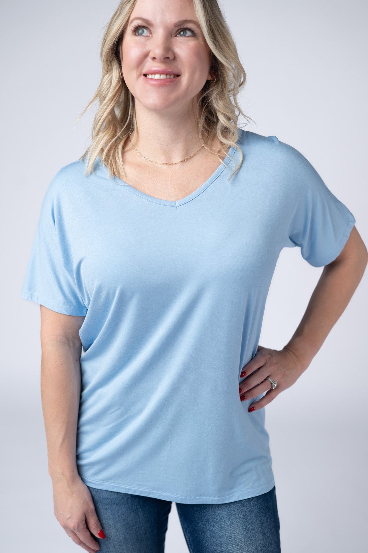 Chloe Cozy Tee - Sky Blue-Tops-Villari Chic, women's online fashion boutique in Severna, Maryland