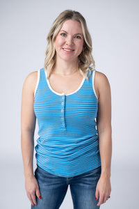 Shiloh Button Snap Tank - Ocean Blue-tanks-Villari Chic, women's online fashion boutique in Severna, Maryland