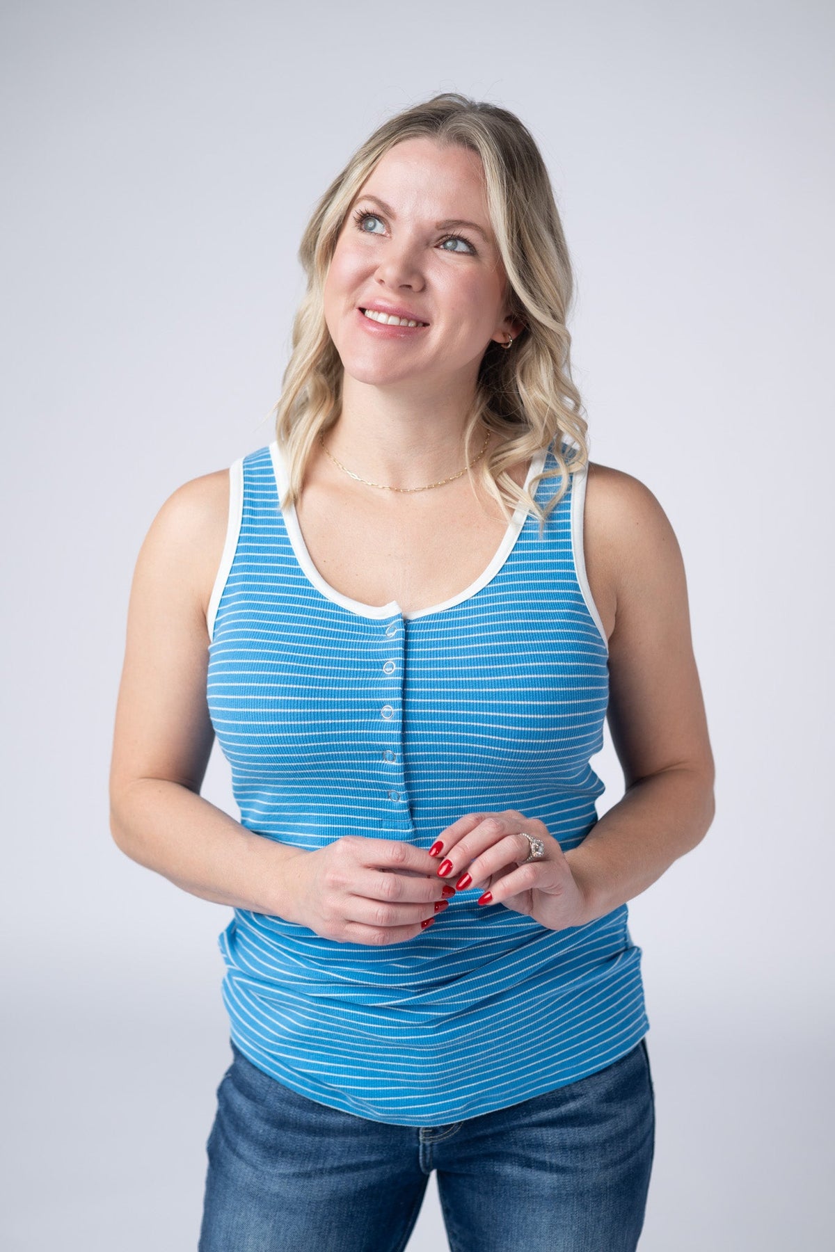 Shiloh Button Snap Tank - Ocean Blue-tanks-Villari Chic, women's online fashion boutique in Severna, Maryland