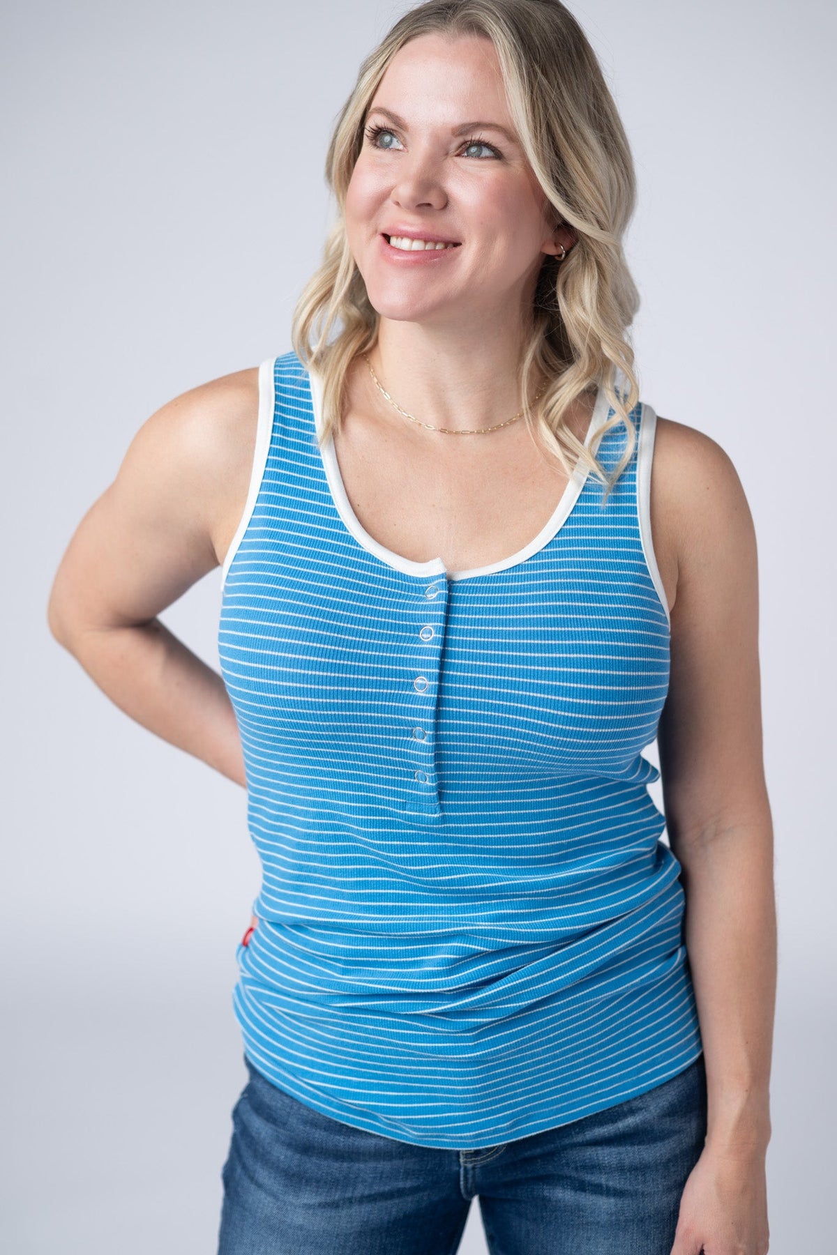 Shiloh Button Snap Tank - Ocean Blue-tanks-Villari Chic, women's online fashion boutique in Severna, Maryland