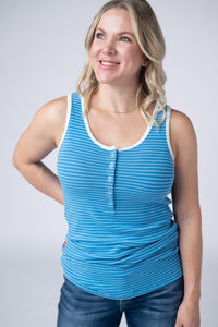 Shiloh Button Snap Tank - Ocean Blue-tanks-Villari Chic, women's online fashion boutique in Severna, Maryland