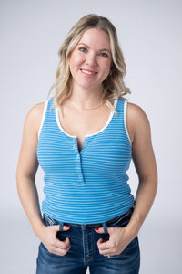 Shiloh Button Snap Tank - Ocean Blue-tanks-Villari Chic, women's online fashion boutique in Severna, Maryland