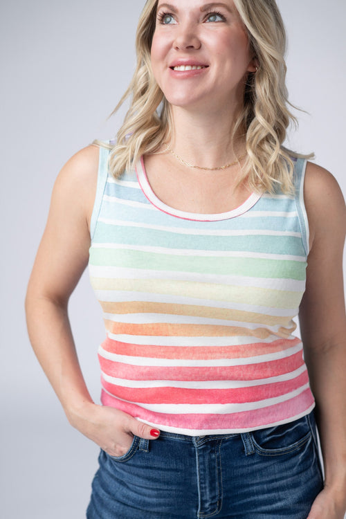 Ava Tank - Rainbow Stripes-tank-Villari Chic, women's online fashion boutique in Severna, Maryland