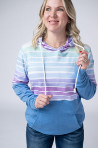 Hailey Pullover Hoodie - Rainbow Stripes and Blue-Hoodie-Villari Chic, women's online fashion boutique in Severna, Maryland