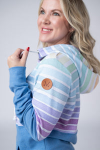 Hailey Pullover Hoodie - Rainbow Stripes and Blue-Hoodie-Villari Chic, women's online fashion boutique in Severna, Maryland