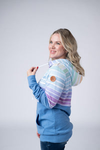 Hailey Pullover Hoodie - Rainbow Stripes and Blue-Hoodie-Villari Chic, women's online fashion boutique in Severna, Maryland