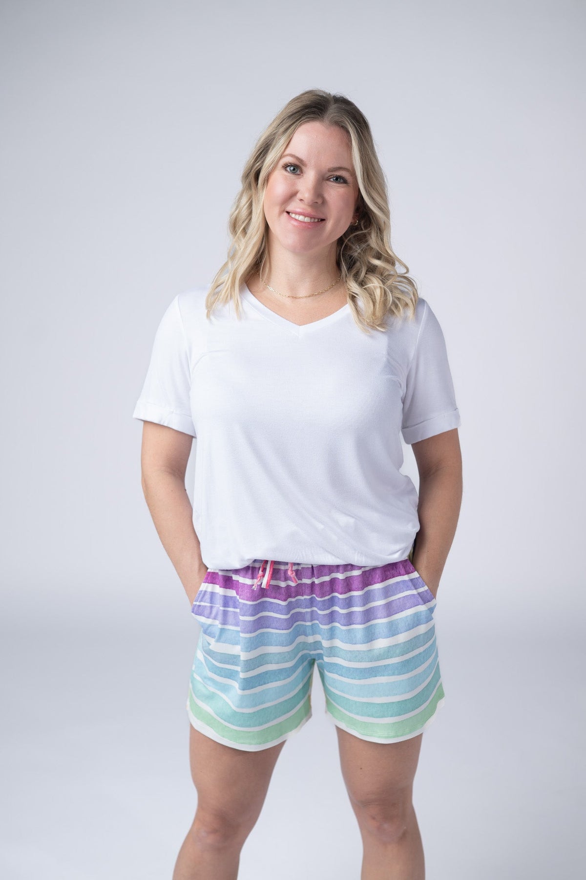 Jamie Shorts - Rainbow Stripes-shorts-Villari Chic, women's online fashion boutique in Severna, Maryland