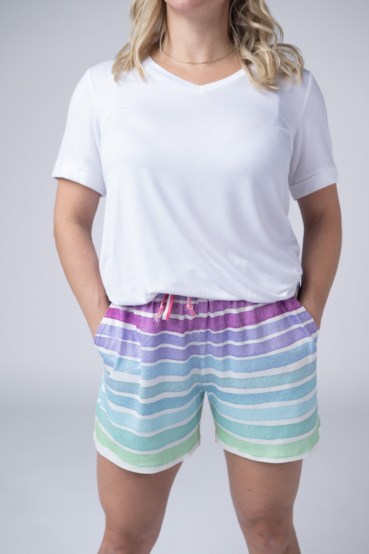 Jamie Shorts - Rainbow Stripes-shorts-Villari Chic, women's online fashion boutique in Severna, Maryland