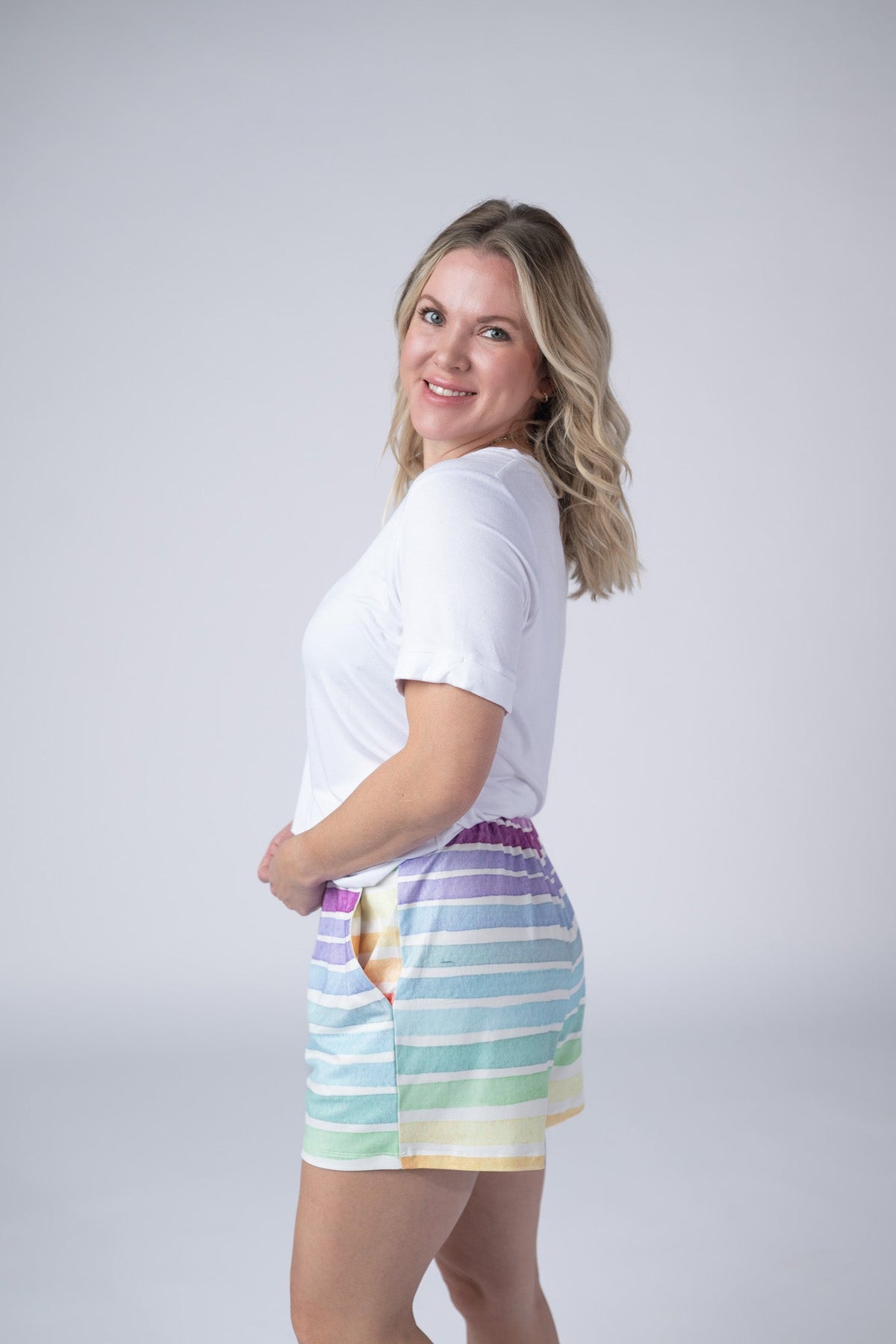 Jamie Shorts - Rainbow Stripes-shorts-Villari Chic, women's online fashion boutique in Severna, Maryland