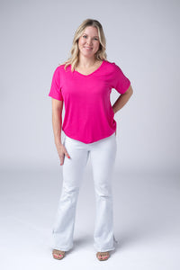 Chloe Cozy Tee - Hot Pink-Tops-Villari Chic, women's online fashion boutique in Severna, Maryland