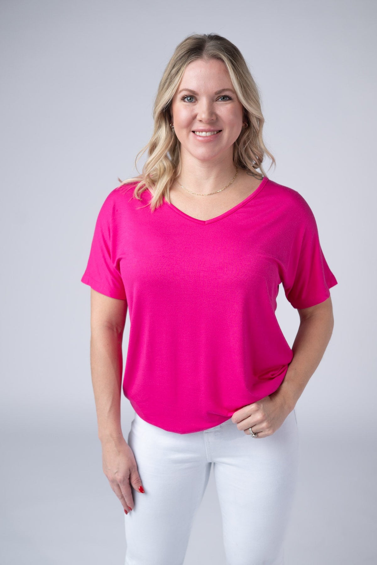 Chloe Cozy Tee - Hot Pink-Tops-Villari Chic, women's online fashion boutique in Severna, Maryland