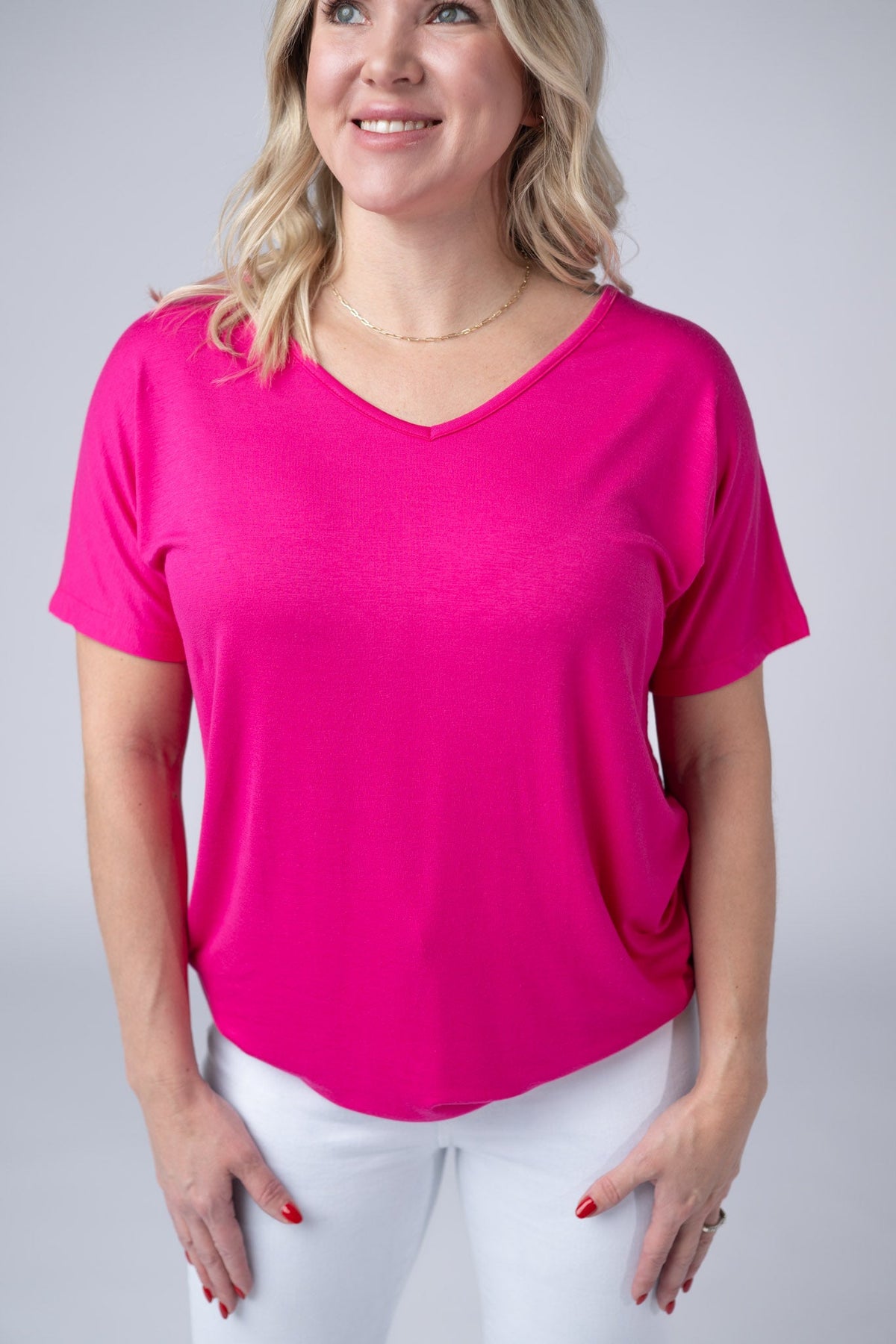 Chloe Cozy Tee - Hot Pink-Tops-Villari Chic, women's online fashion boutique in Severna, Maryland