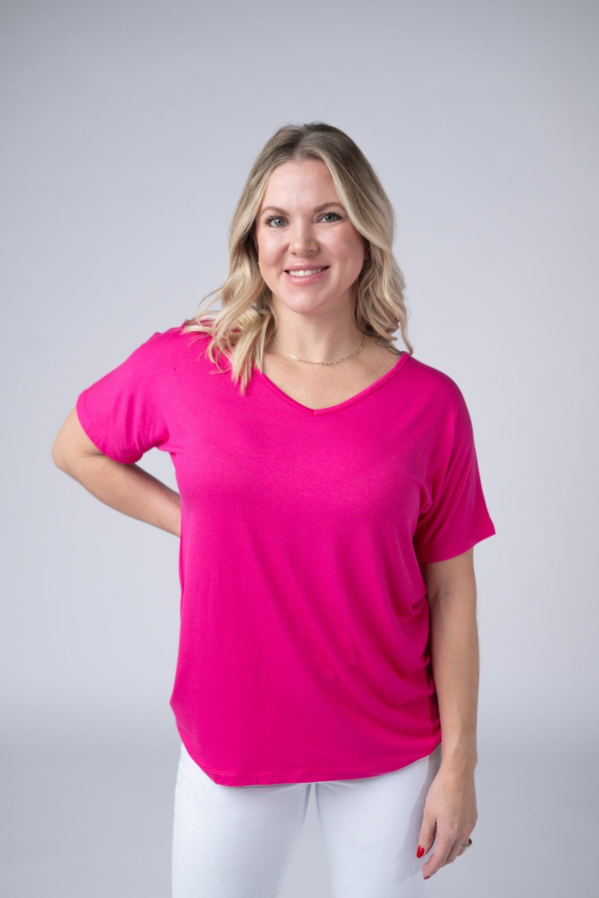 Chloe Cozy Tee - Hot Pink-Tops-Villari Chic, women's online fashion boutique in Severna, Maryland