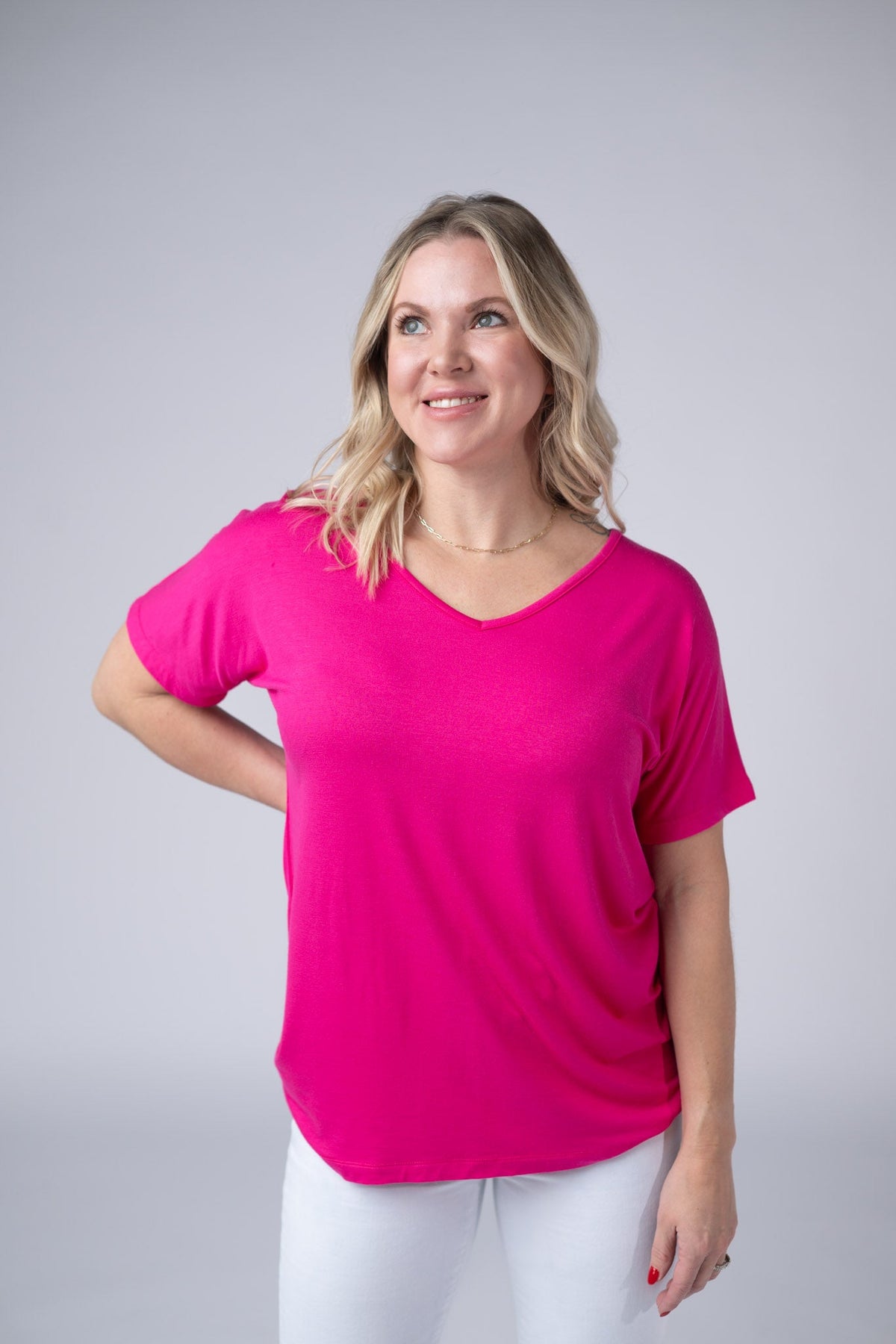 Chloe Cozy Tee - Hot Pink-Tops-Villari Chic, women's online fashion boutique in Severna, Maryland