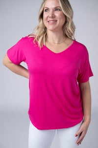 Chloe Cozy Tee - Hot Pink-Tops-Villari Chic, women's online fashion boutique in Severna, Maryland