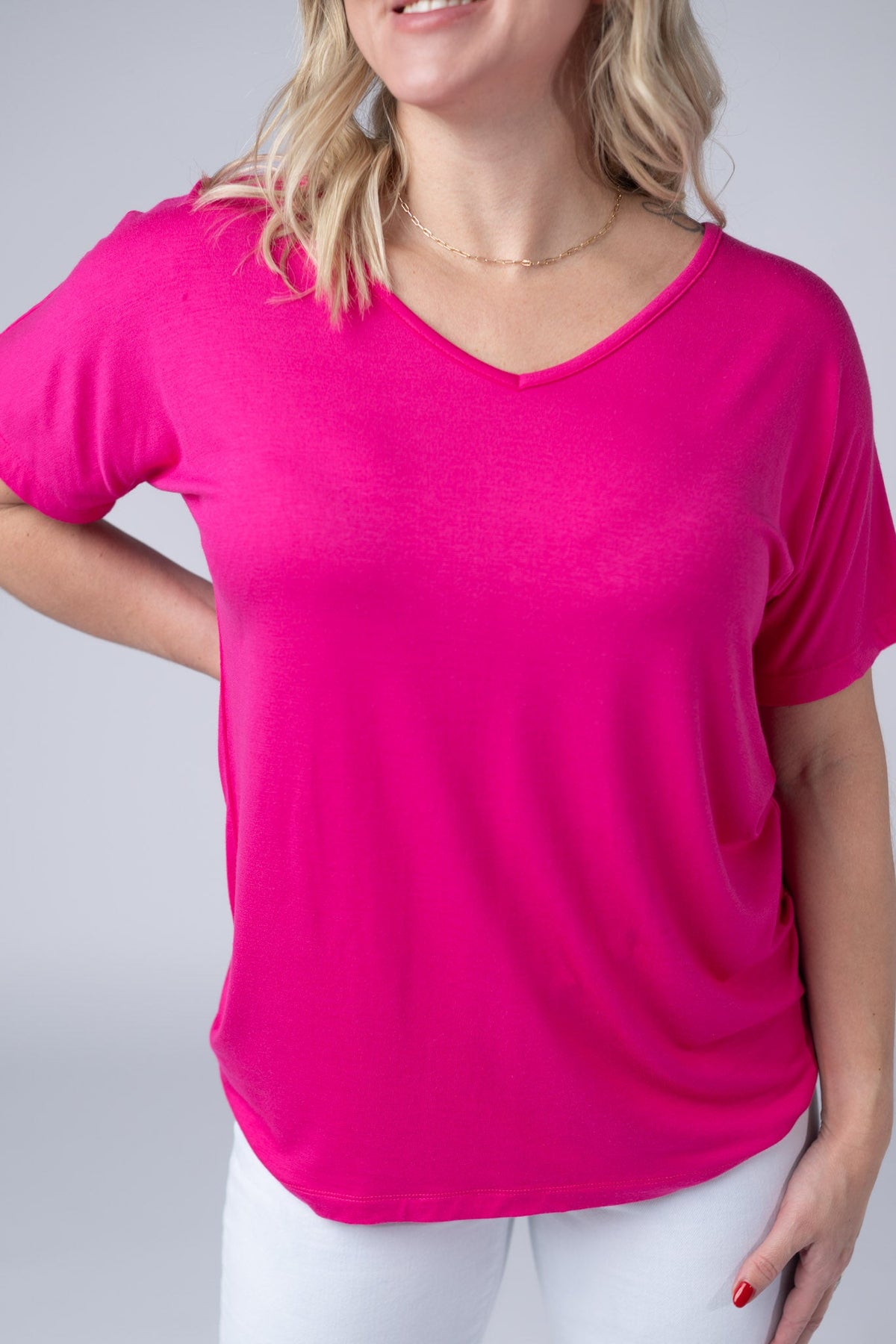 Chloe Cozy Tee - Hot Pink-Tops-Villari Chic, women's online fashion boutique in Severna, Maryland