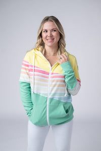 Colorblock Fullzip - Yellow, Rainbow Stripes, and Lime-clothing-Villari Chic, women's online fashion boutique in Severna, Maryland