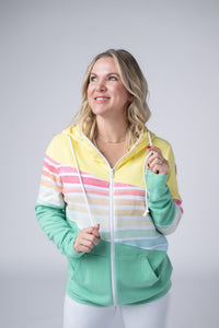 Colorblock Fullzip - Yellow, Rainbow Stripes, and Lime-clothing-Villari Chic, women's online fashion boutique in Severna, Maryland