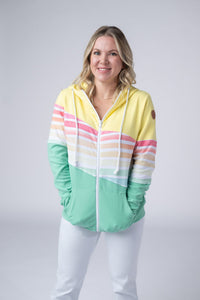 Colorblock Fullzip - Yellow, Rainbow Stripes, and Lime-clothing-Villari Chic, women's online fashion boutique in Severna, Maryland