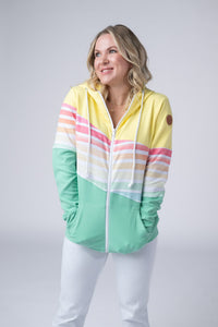 Colorblock Fullzip - Yellow, Rainbow Stripes, and Lime-clothing-Villari Chic, women's online fashion boutique in Severna, Maryland