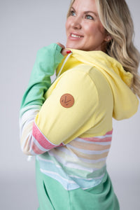 Colorblock Fullzip - Yellow, Rainbow Stripes, and Lime-clothing-Villari Chic, women's online fashion boutique in Severna, Maryland