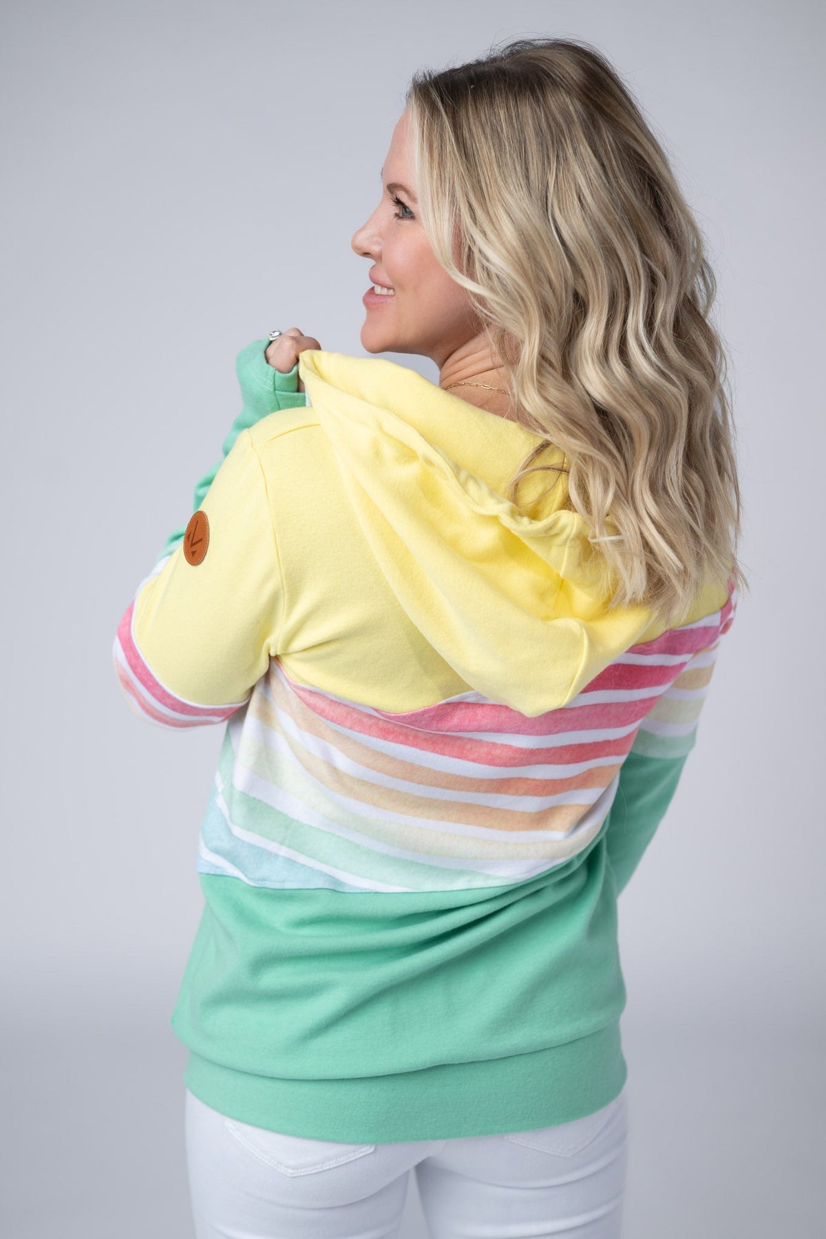 Colorblock Fullzip - Yellow, Rainbow Stripes, and Lime-clothing-Villari Chic, women's online fashion boutique in Severna, Maryland