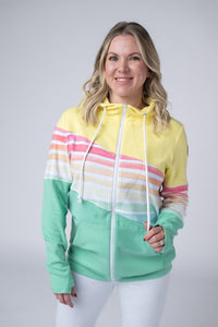 Colorblock Fullzip - Yellow, Rainbow Stripes, and Lime-clothing-Villari Chic, women's online fashion boutique in Severna, Maryland